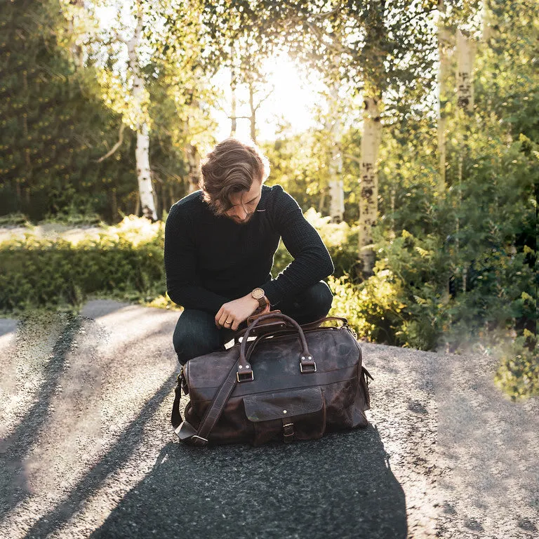 Dazzlo Weekender Top Grain Water Leather Duffel Bag 60L - Antique Brown/Dark Walnut - 24"