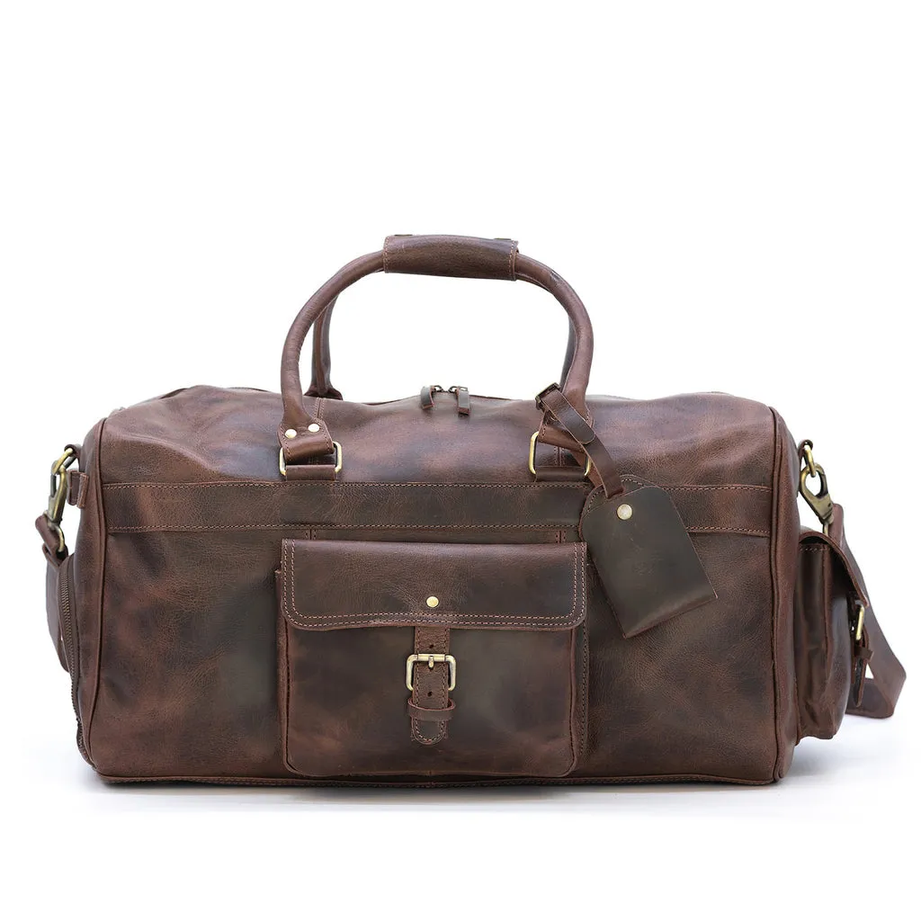 Dazzlo Weekender Top Grain Water Leather Duffel Bag 60L - Antique Brown/Dark Walnut - 24"