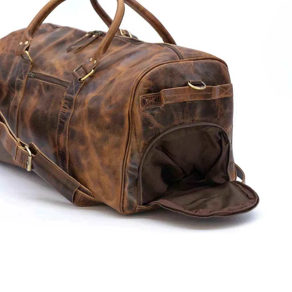 Dazzlo Weekender Top Grain Water Leather Duffel Bag 60L - Antique Brown/Dark Walnut - 24"