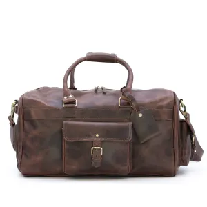 Dazzlo Weekender Top Grain Water Leather Duffel Bag 60L - Antique Brown/Dark Walnut - 24"