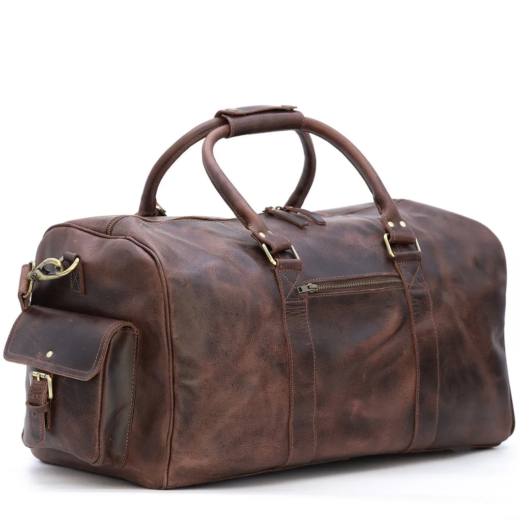 Dazzlo Weekender Top Grain Water Leather Duffel Bag 60L - Antique Brown/Dark Walnut - 24"