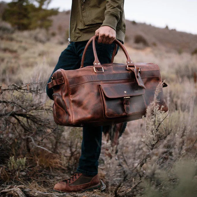 Dazzlo Weekender Top Grain Water Leather Duffel Bag 60L - Antique Brown/Dark Walnut - 24"