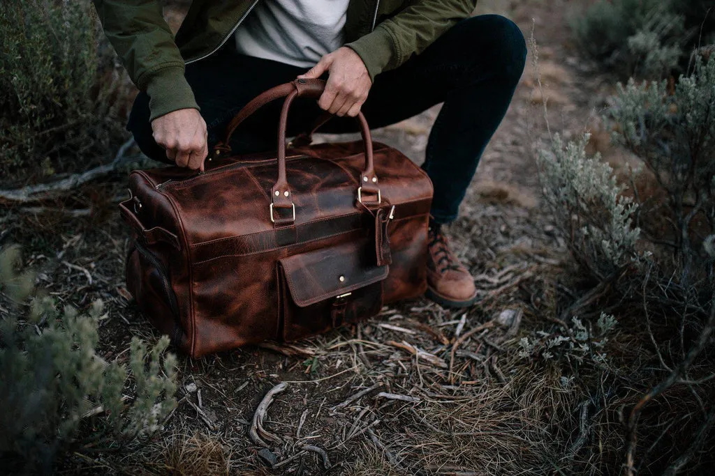 Dazzlo Weekender Top Grain Water Leather Duffel Bag 60L - Antique Brown/Dark Walnut - 24"