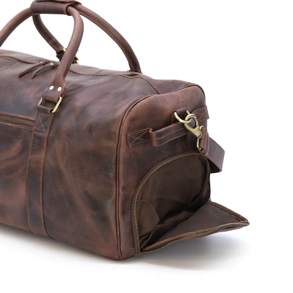 Dazzlo Weekender Top Grain Water Leather Duffel Bag 60L - Antique Brown/Dark Walnut - 24"
