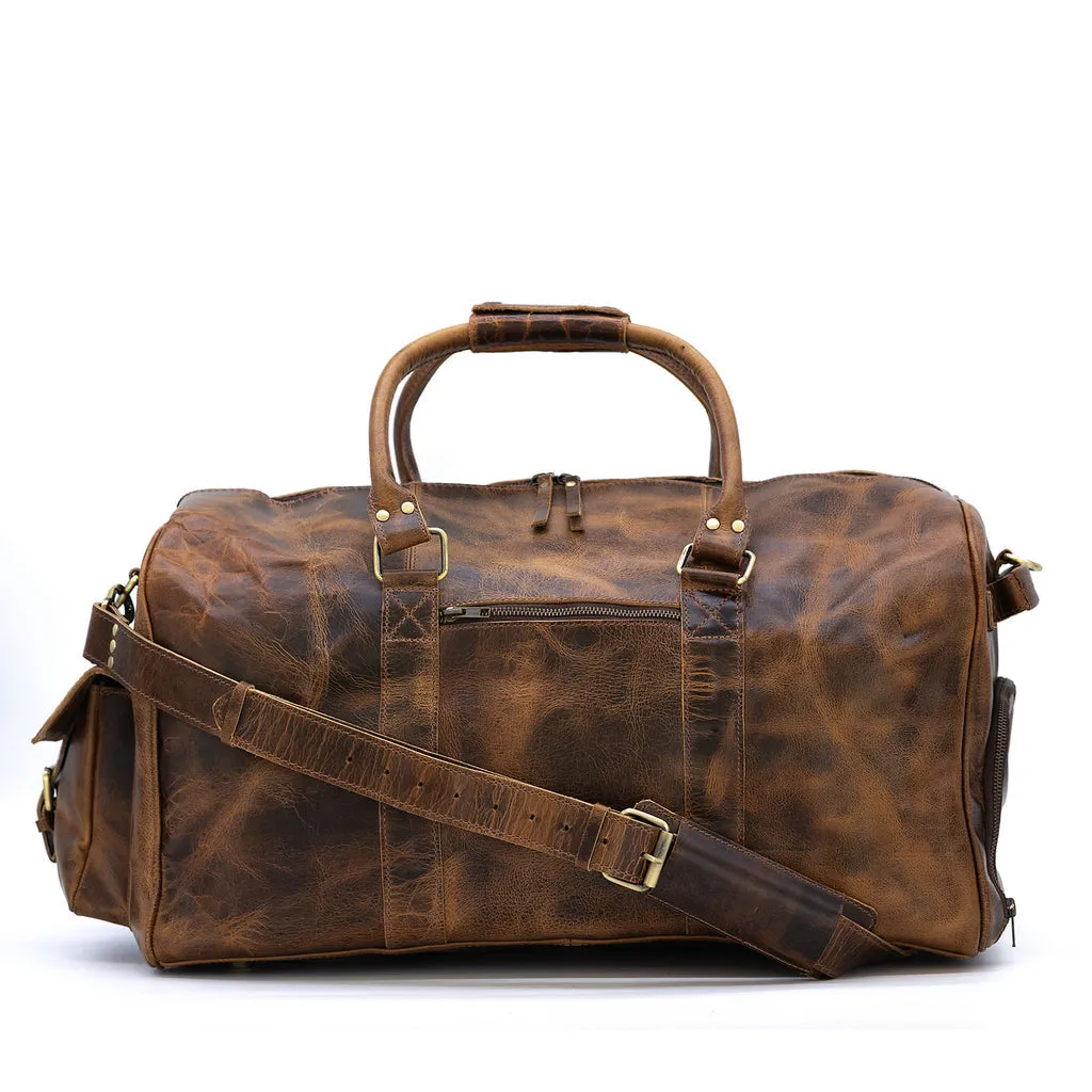 Dazzlo Weekender Top Grain Water Leather Duffel Bag 60L - Antique Brown/Dark Walnut - 24"
