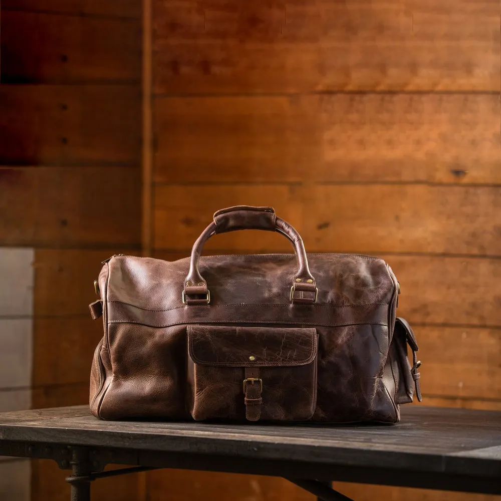 Dazzlo Weekender Top Grain Water Leather Duffel Bag 60L - Antique Brown/Dark Walnut - 24"