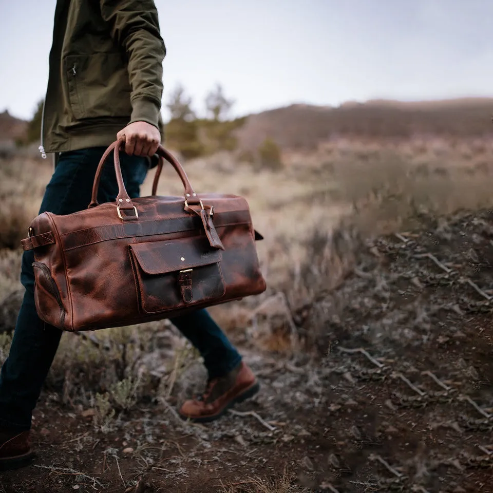 Dazzlo Weekender Top Grain Water Leather Duffel Bag 60L - Antique Brown/Dark Walnut - 24"