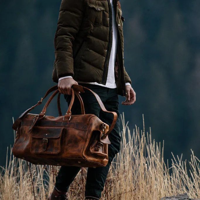 Dazzlo Weekender Top Grain Water Leather Duffel Bag 60L - Antique Brown/Dark Walnut - 24"