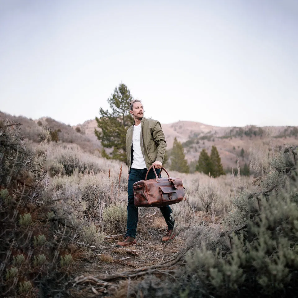 Dazzlo Weekender Top Grain Water Leather Duffel Bag 60L - Antique Brown/Dark Walnut - 24"