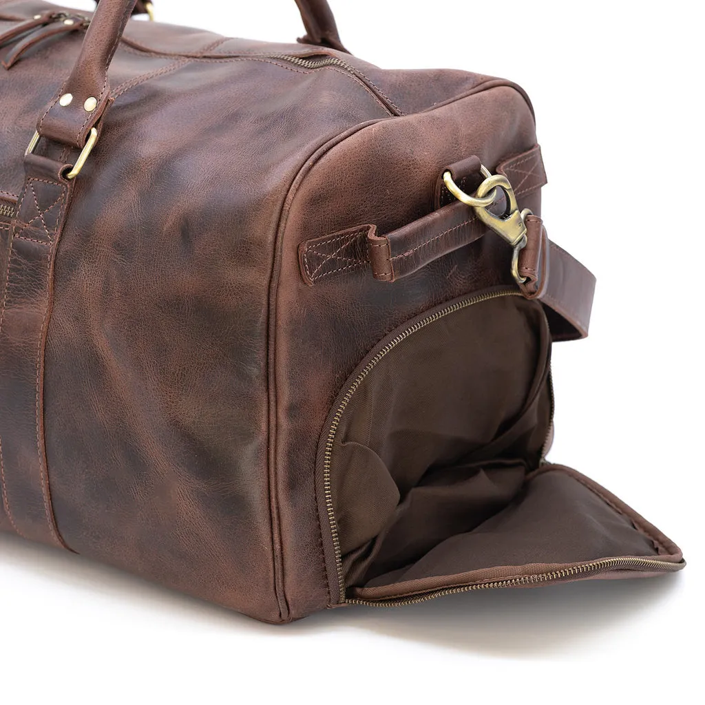 Dazzlo Weekender Top Grain Water Leather Duffel Bag 60L - Antique Brown/Dark Walnut - 24"