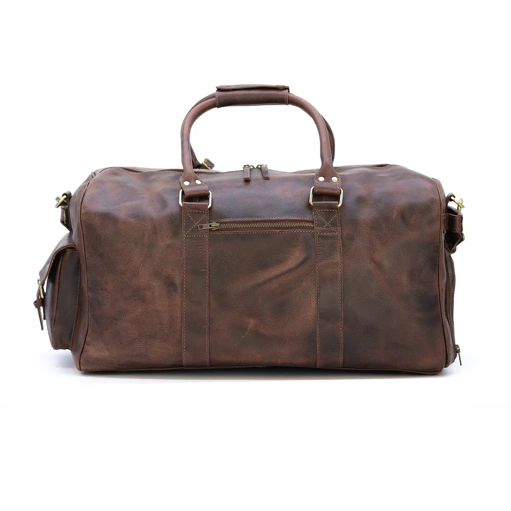 Dazzlo Weekender Top Grain Water Leather Duffel Bag 60L - Antique Brown/Dark Walnut - 24"