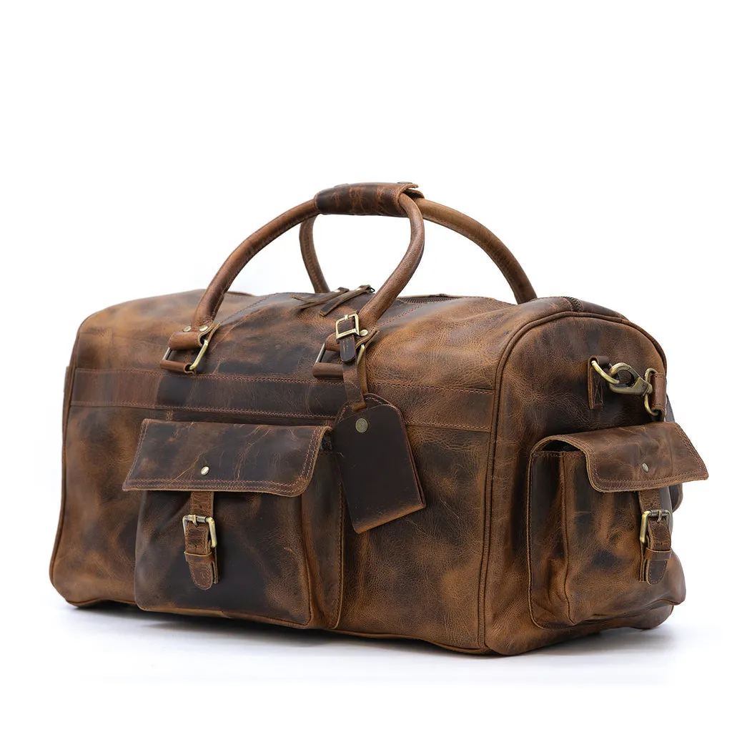Dazzlo Weekender Top Grain Water Leather Duffel Bag 60L - Antique Brown/Dark Walnut - 24"