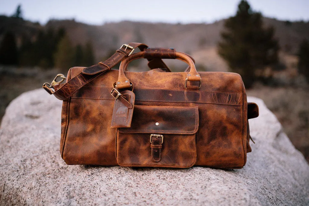 Dazzlo Weekender Top Grain Water Leather Duffel Bag 60L - Antique Brown/Dark Walnut - 24"