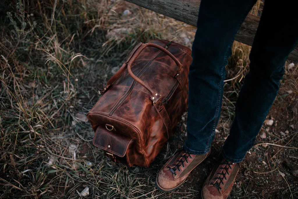 Dazzlo Weekender Top Grain Water Leather Duffel Bag 60L - Antique Brown/Dark Walnut - 24"