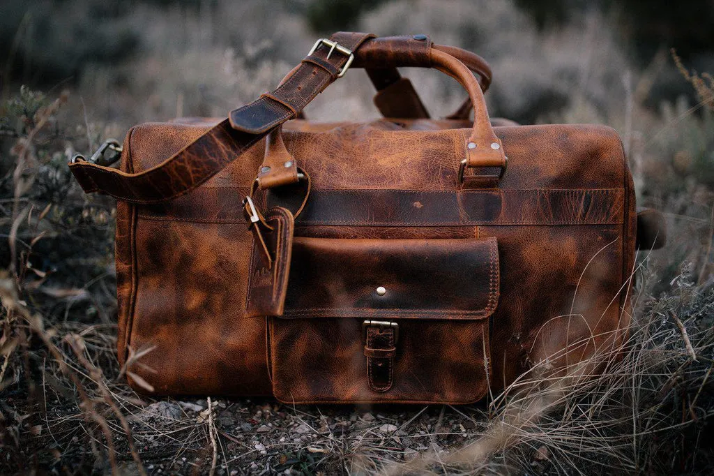 Dazzlo Weekender Top Grain Water Leather Duffel Bag 60L - Antique Brown/Dark Walnut - 24"