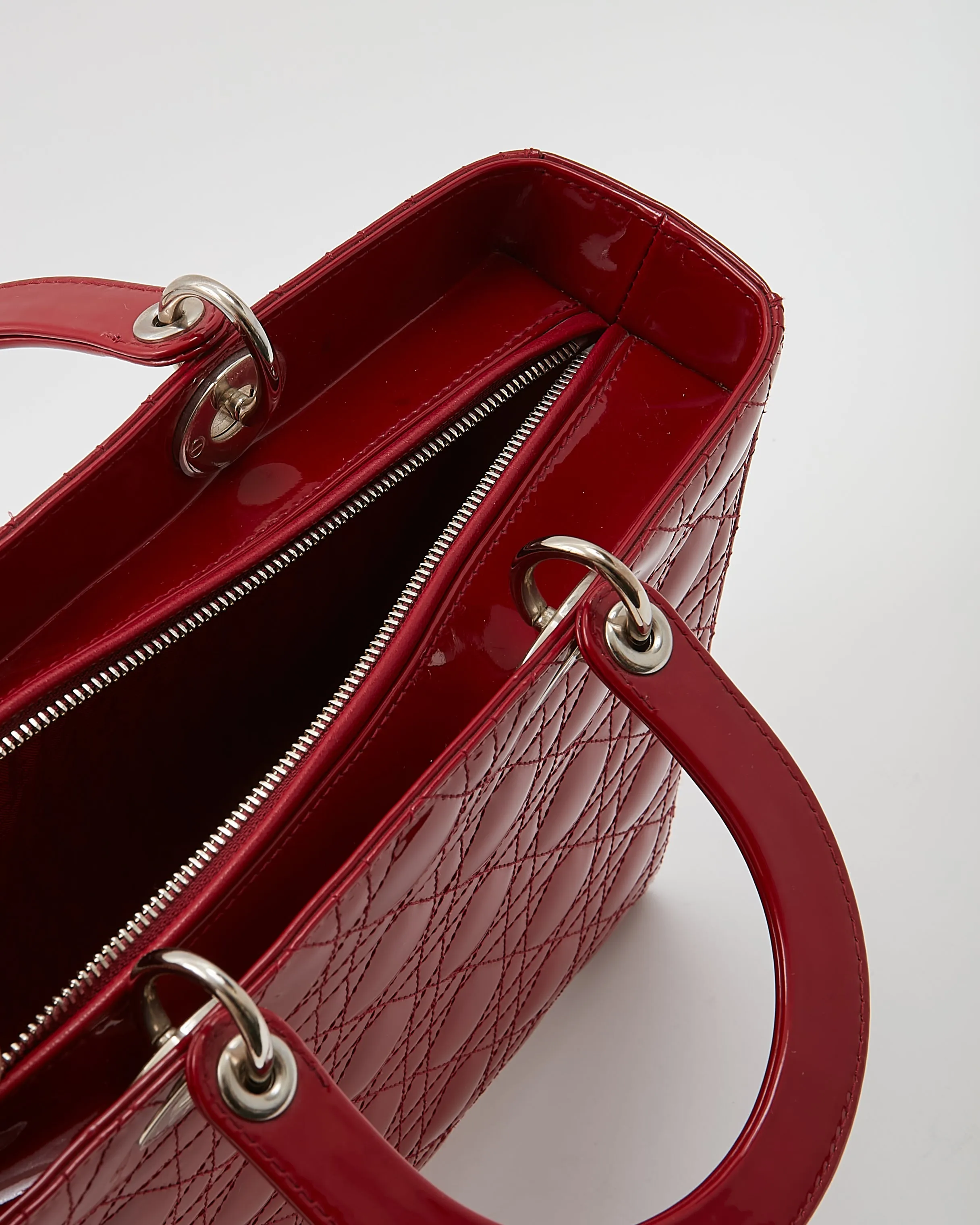 Dior Red Patent Cannage Large Lady Dior Bag
