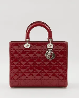 Dior Red Patent Cannage Large Lady Dior Bag