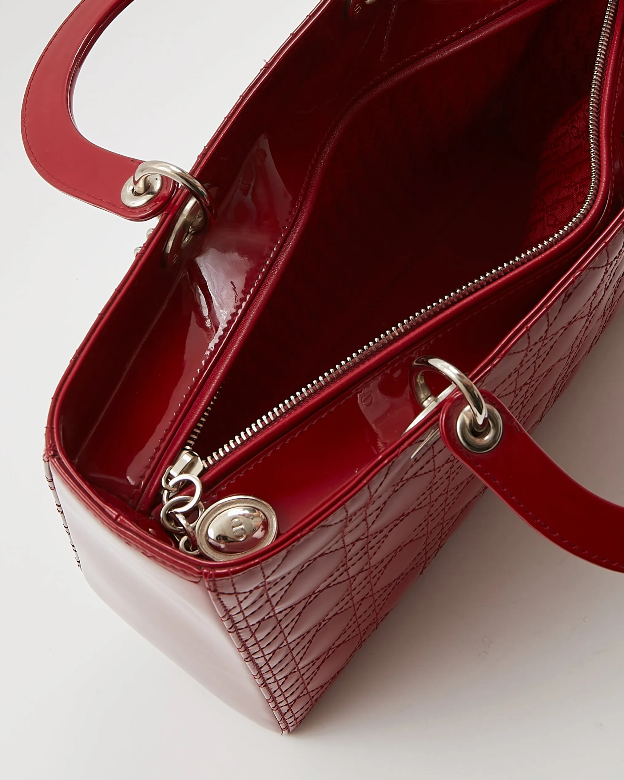Dior Red Patent Cannage Large Lady Dior Bag