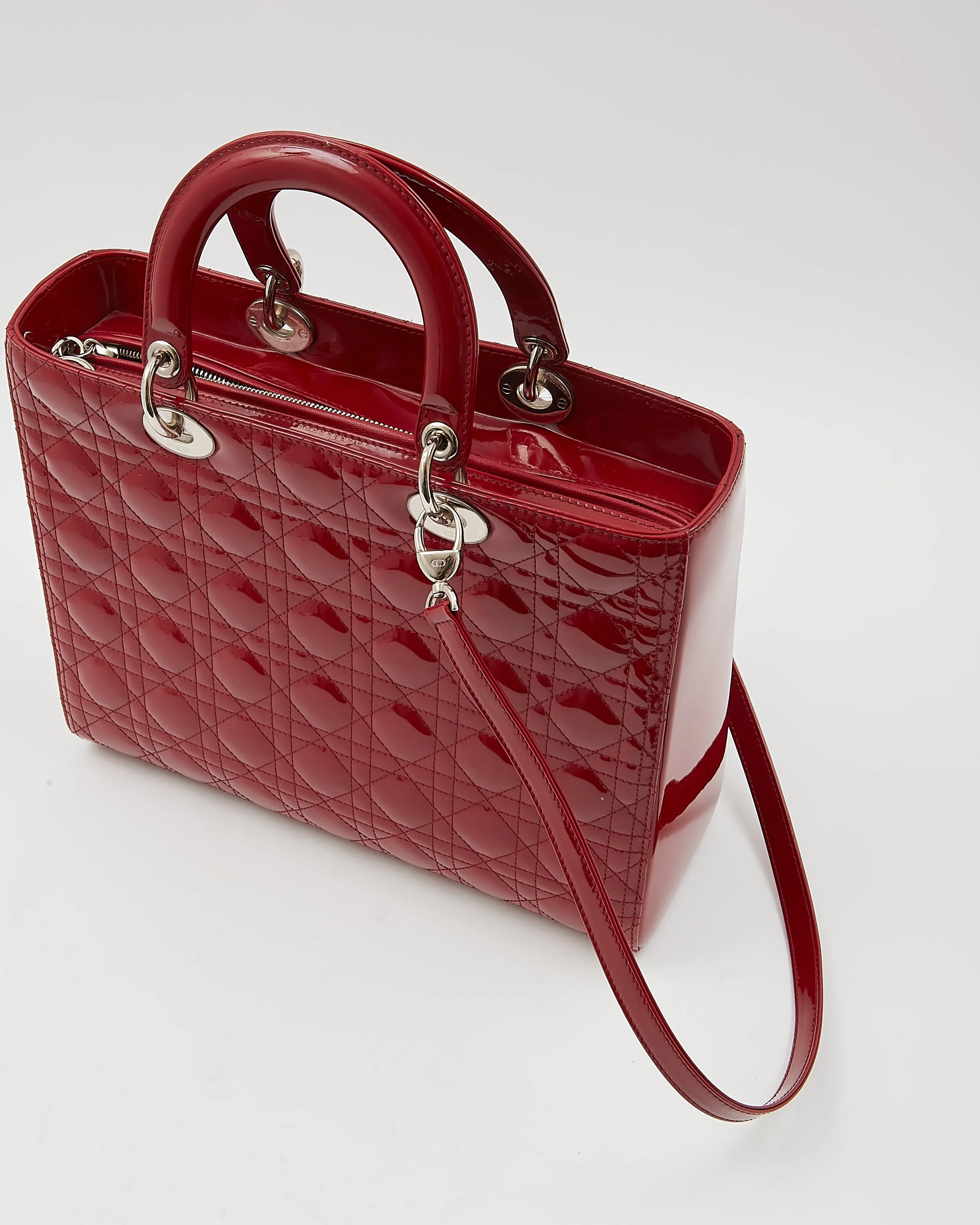 Dior Red Patent Cannage Large Lady Dior Bag