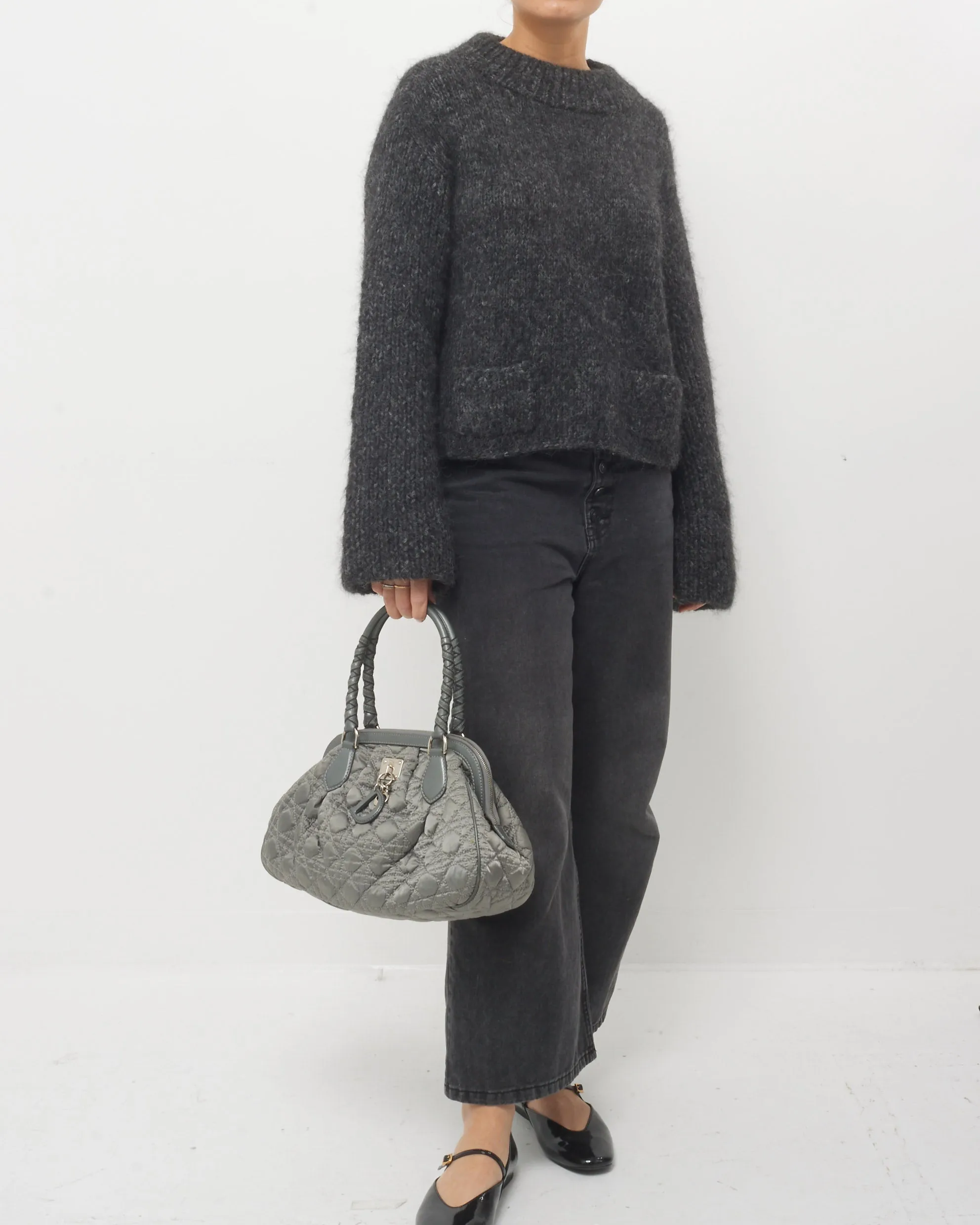 Dior Vintage Grey Cannage Satin Charming Doctor Bag