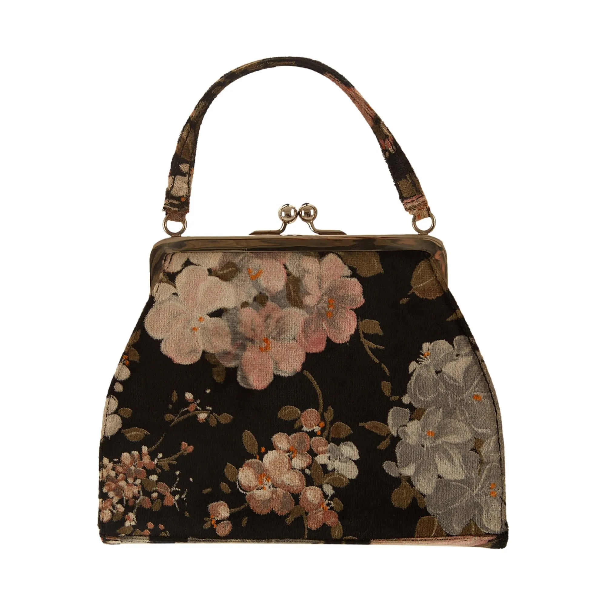 Dolce & Gabbana Black Floral Print Kiss Lock Velvet Bag