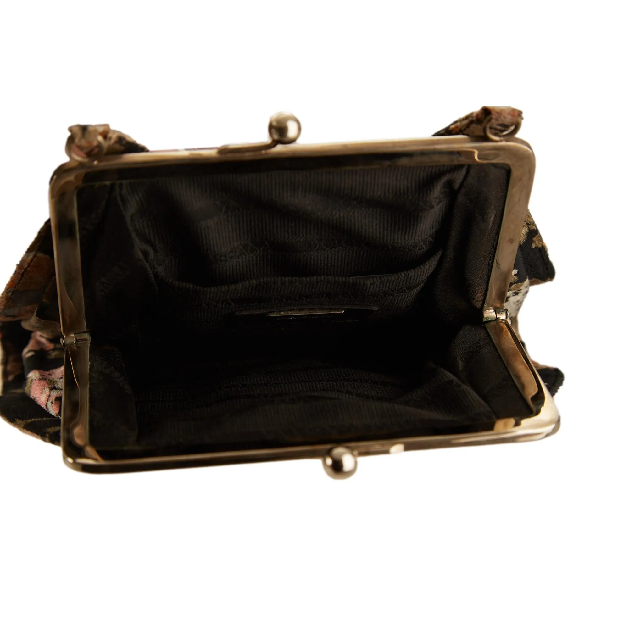 Dolce & Gabbana Black Floral Print Kiss Lock Velvet Bag