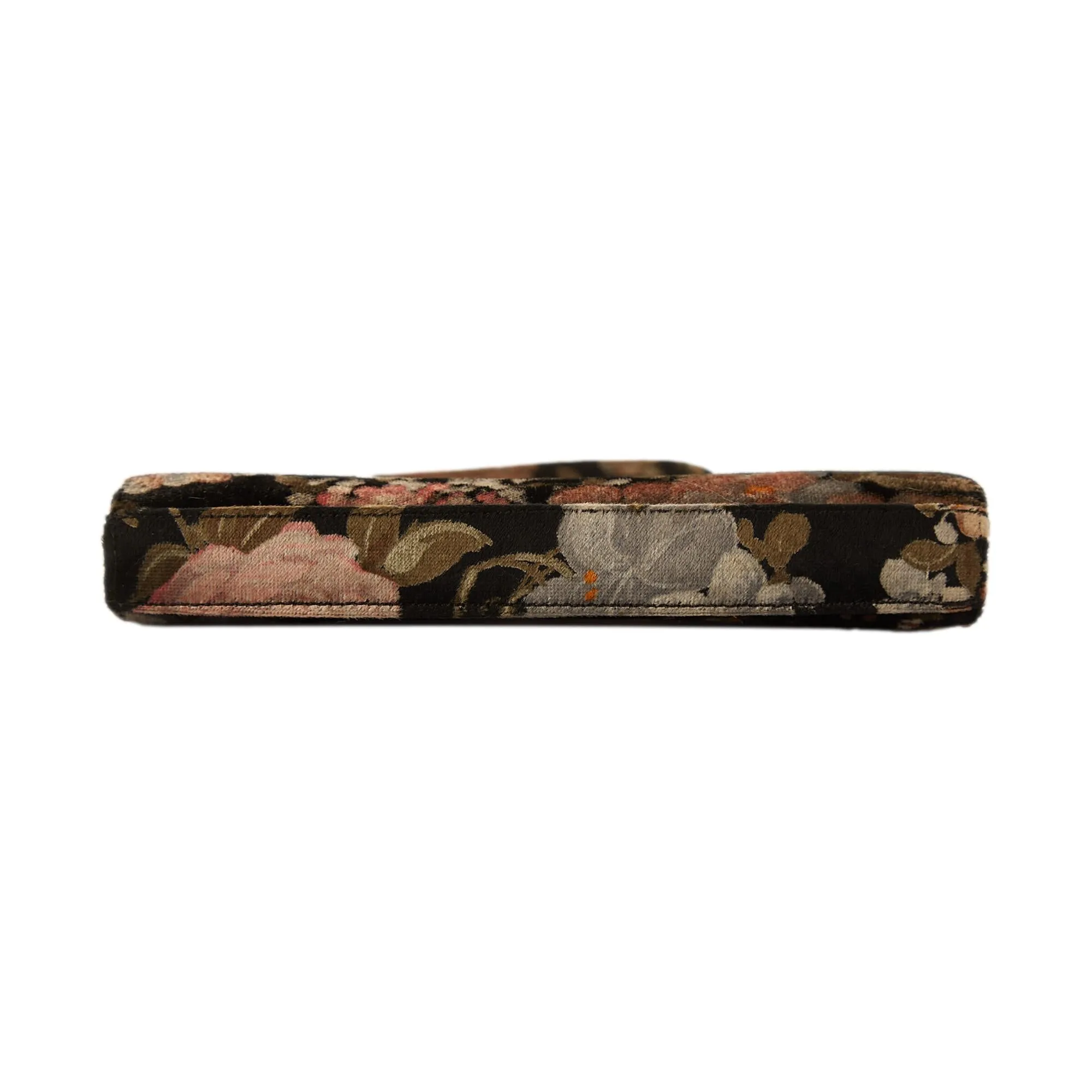 Dolce & Gabbana Black Floral Print Kiss Lock Velvet Bag