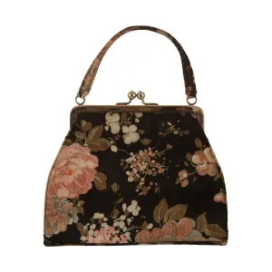 Dolce & Gabbana Black Floral Print Kiss Lock Velvet Bag