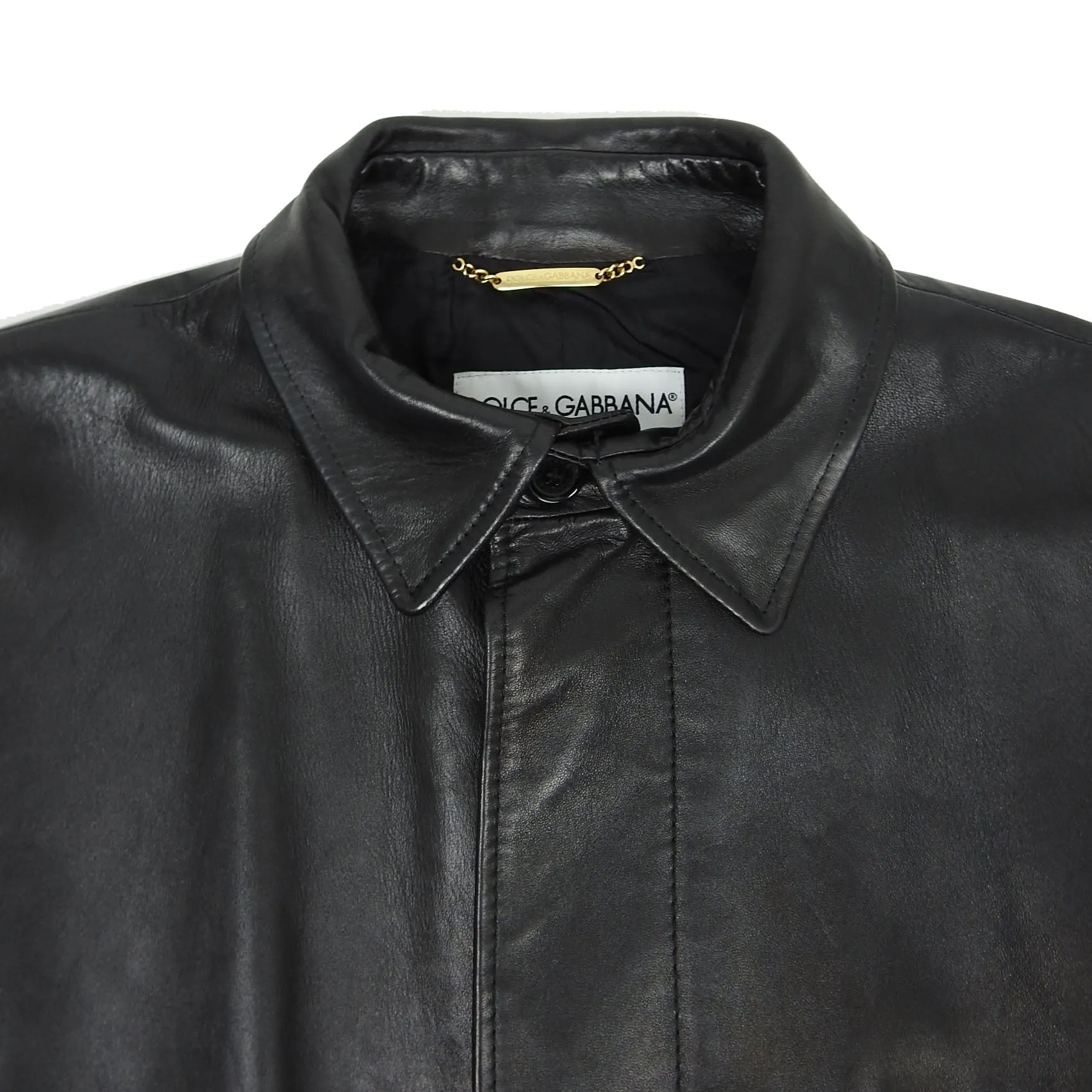 Dolce & Gabbana Black Leather Coat Size 54