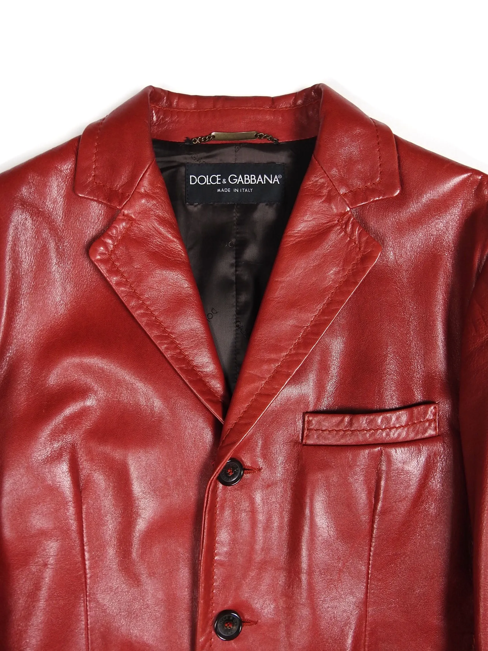 Dolce & Gabbana Red Leather Coat Size 48