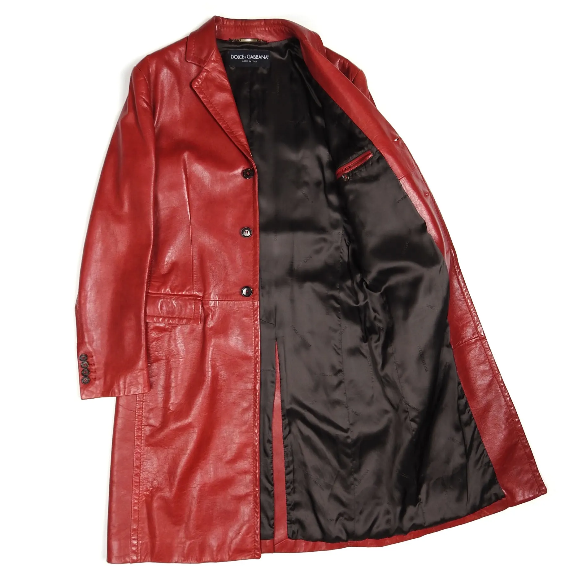 Dolce & Gabbana Red Leather Coat Size 48