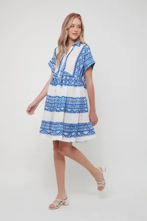 DRESS ALL OVER OLD SHORT COLLAR S/S - WHITE BLUE