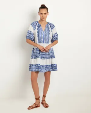 DRESS SHORT ALL OVER OLD PUFFY SLEEVE - WHITE BLUE