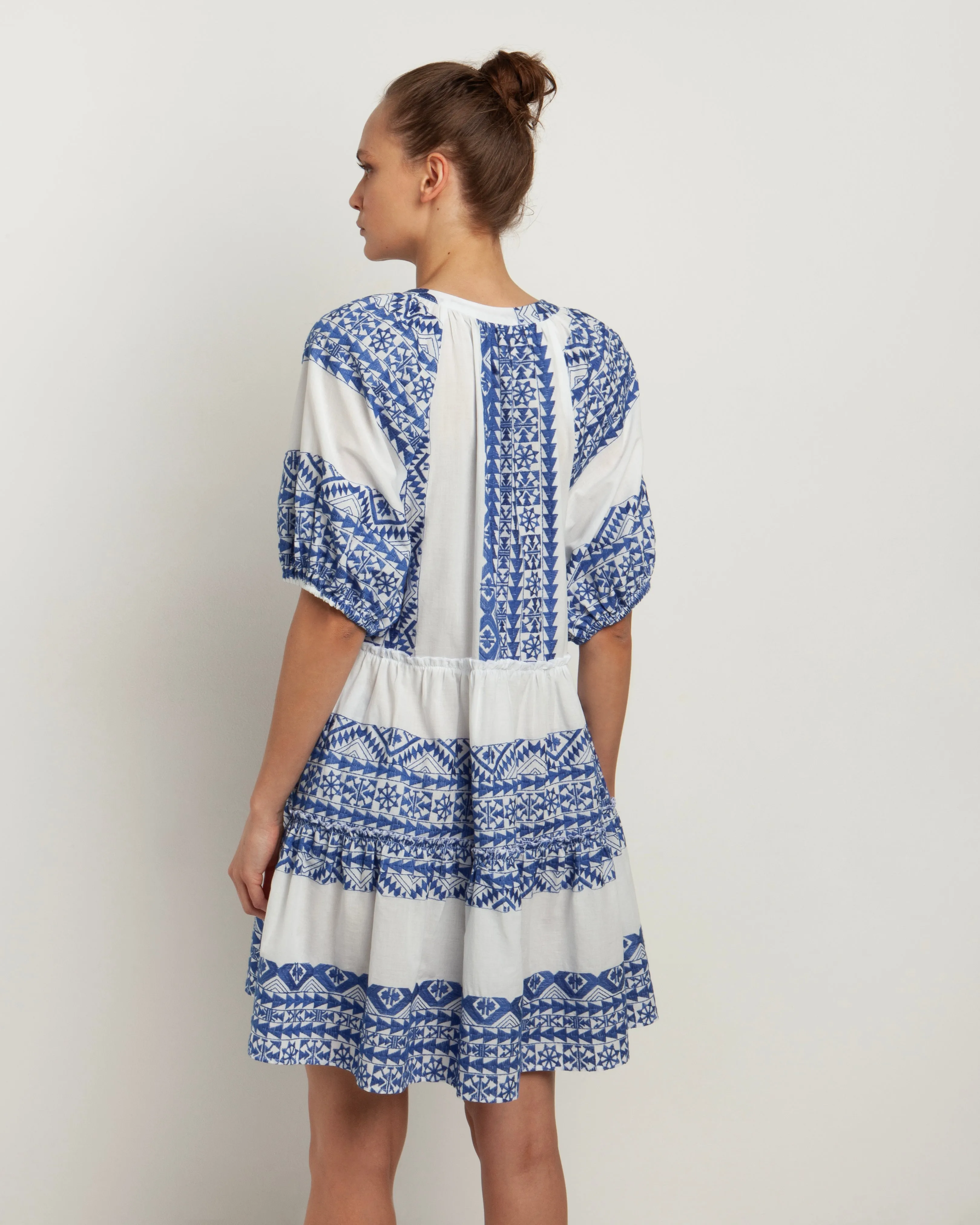 DRESS SHORT ALL OVER OLD PUFFY SLEEVE - WHITE BLUE