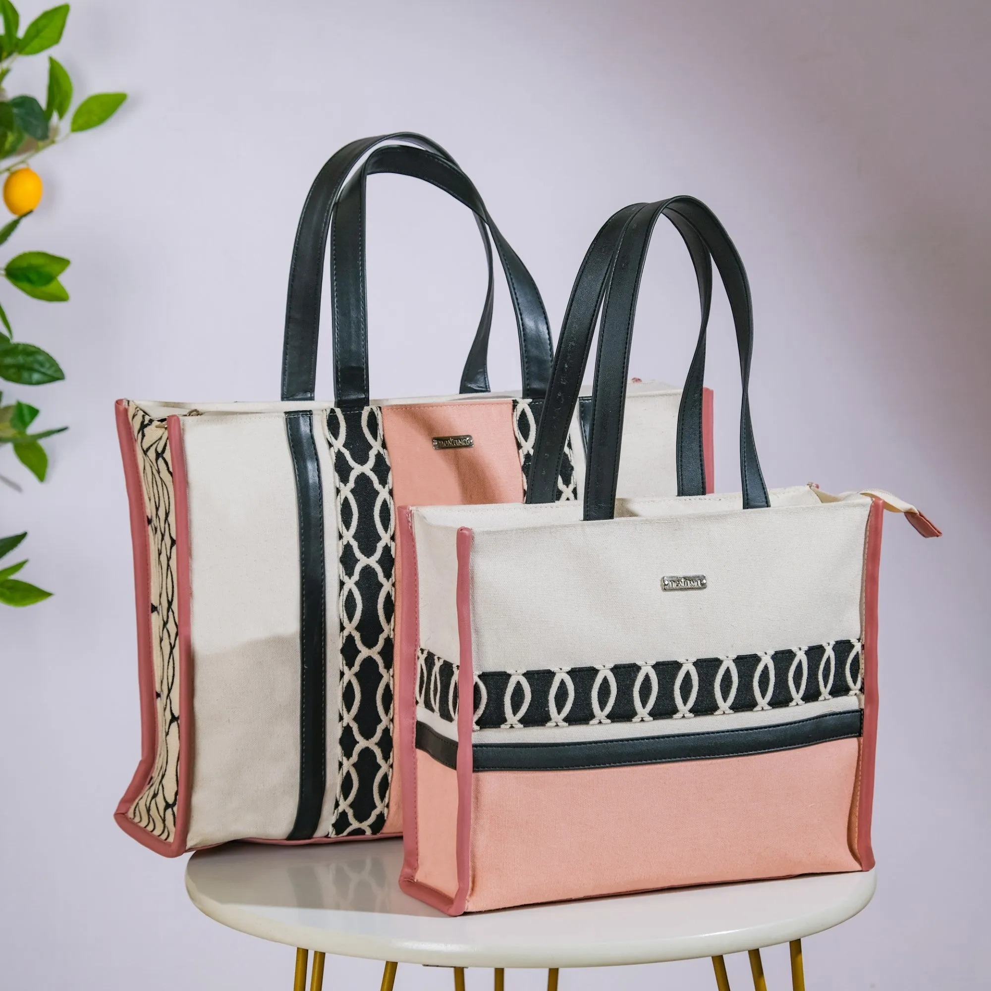 Eco Canvas Tote Bag Pink Set Of 2