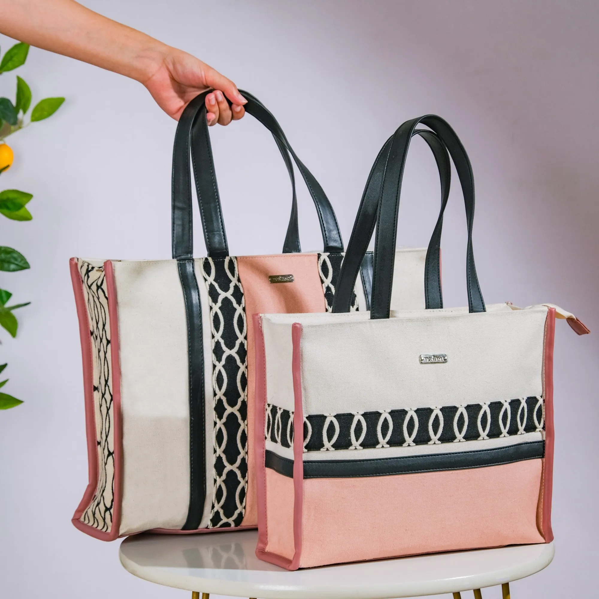 Eco Canvas Tote Bag Pink Set Of 2