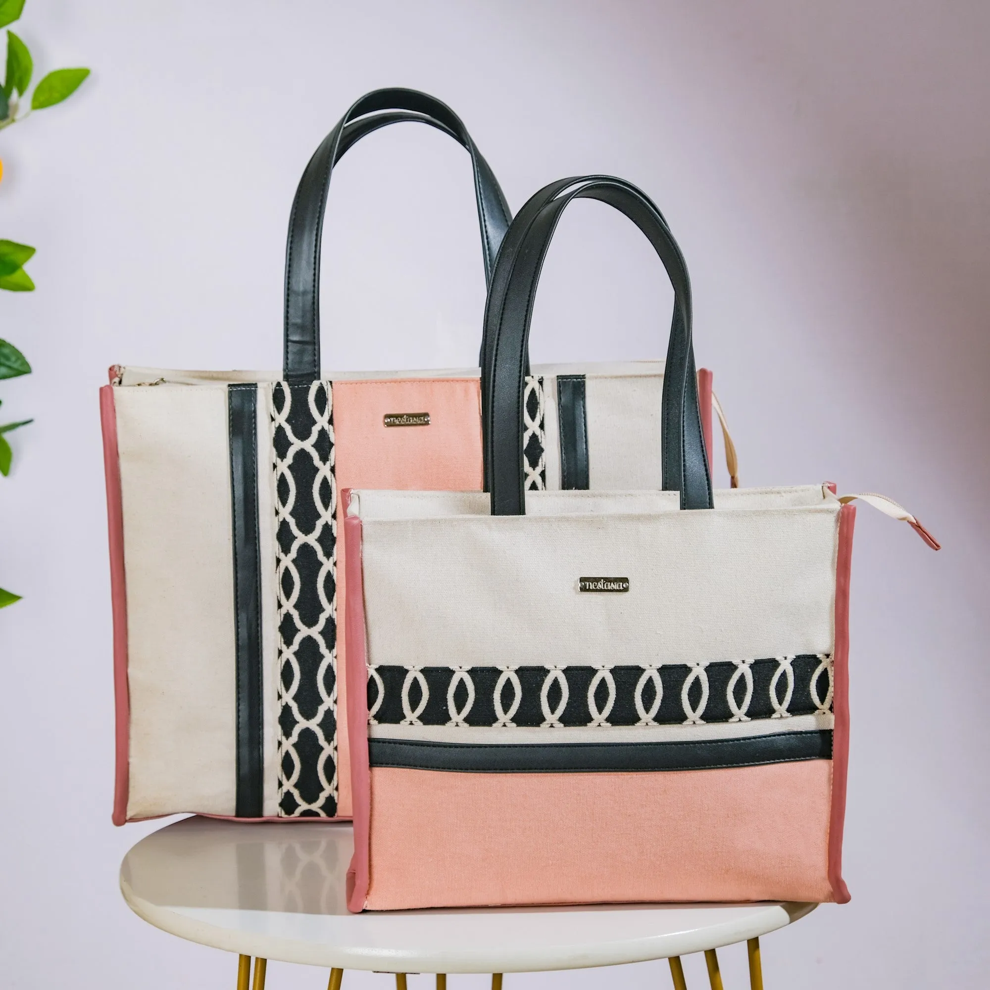 Eco Canvas Tote Bag Pink Set Of 2