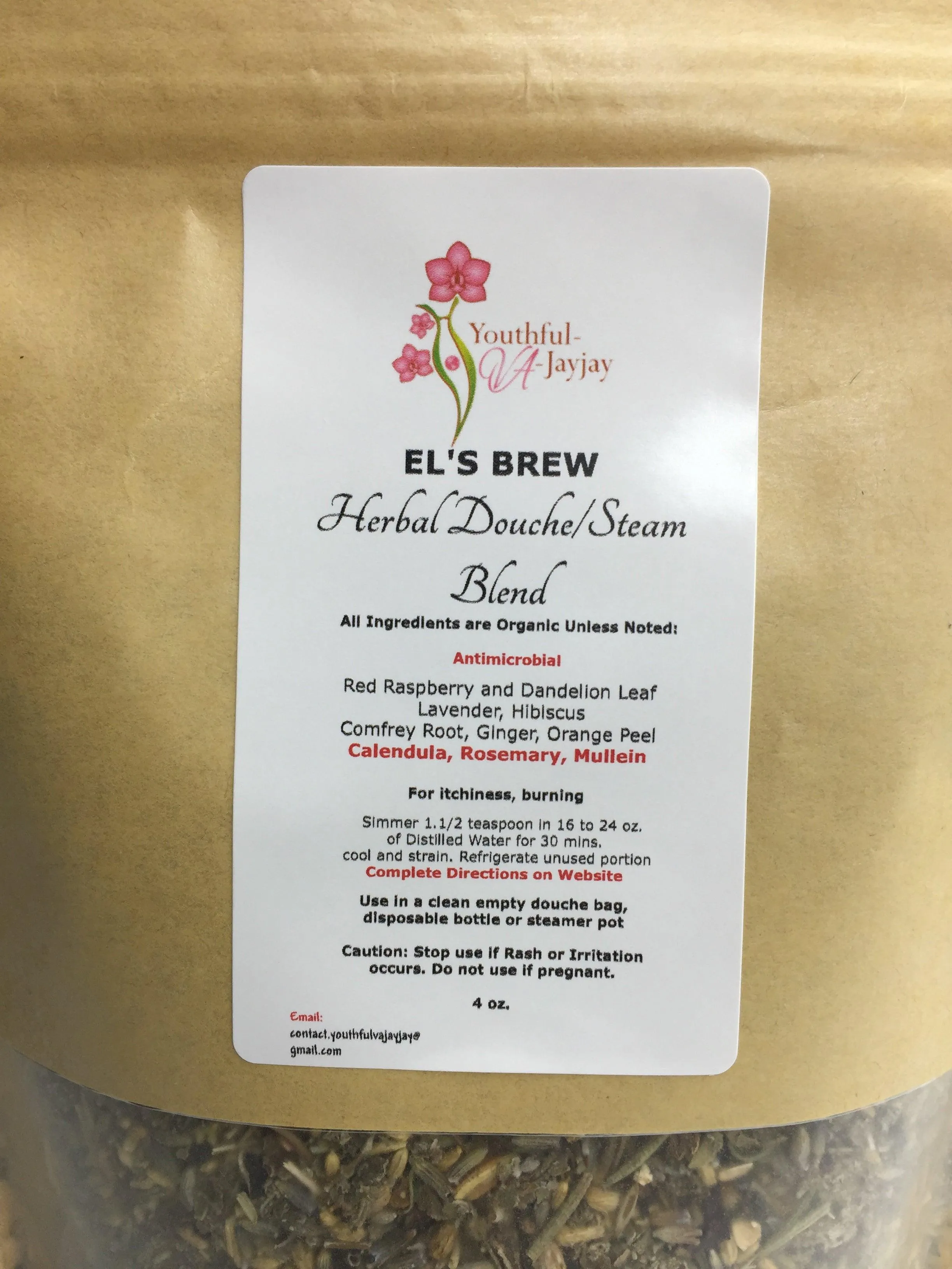 EL'S BREW- Organic Herbal Steam/Douche Blend, Handcrafted ANTIBACTERIAL USE, 4oz.