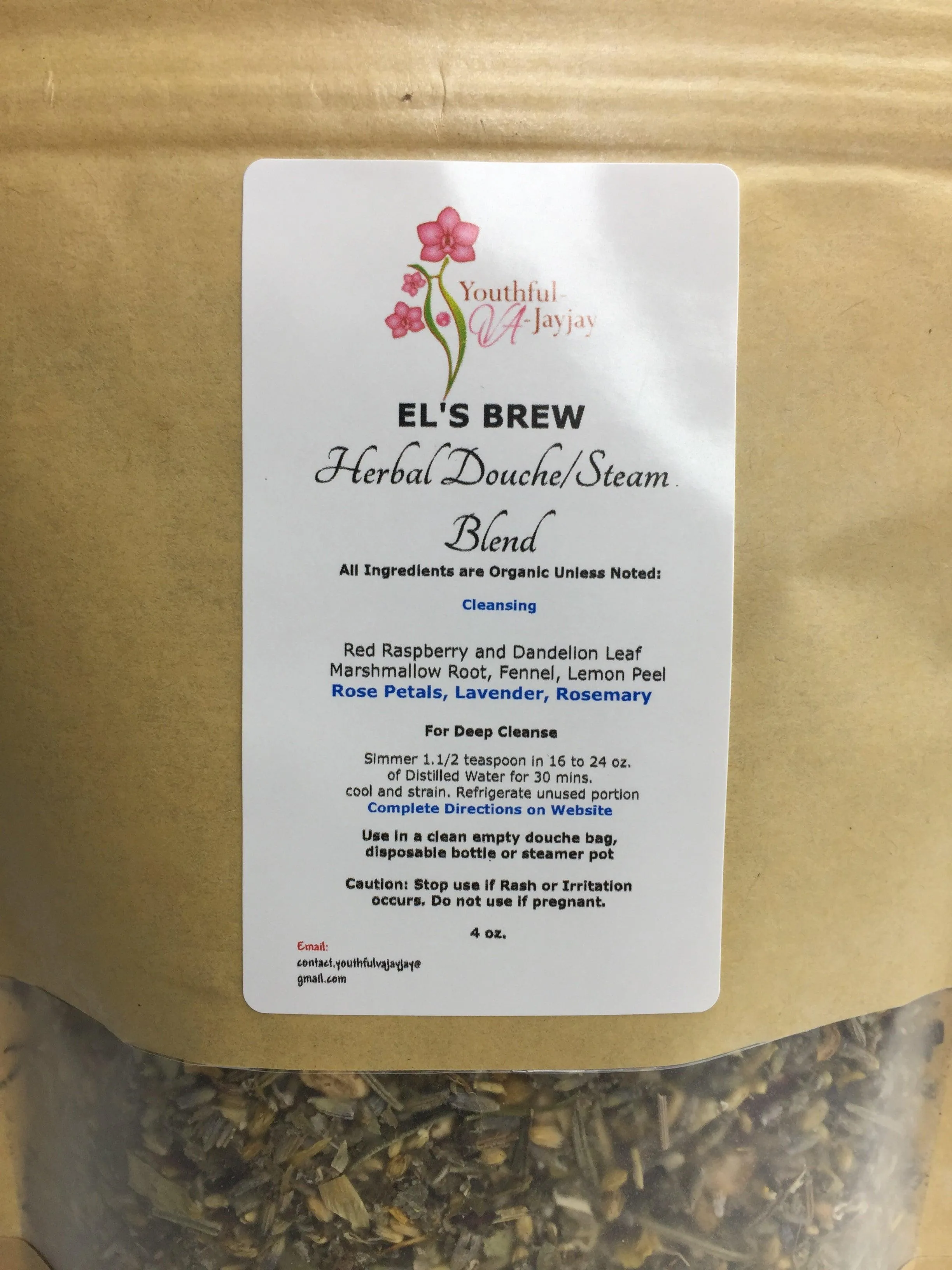 EL'S BREW- Organic Herbal Steam/Douche Blend, Handcrafted CLEANSING, 4oz.