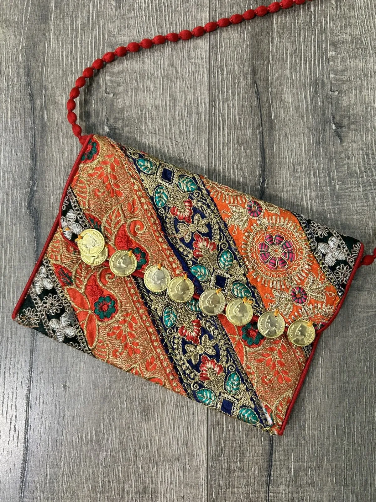 Embroidered Clutch String Bag