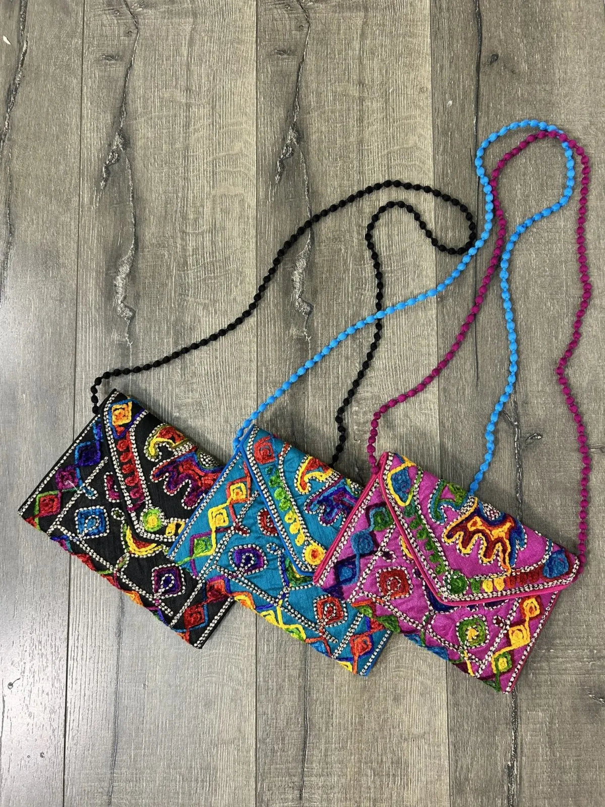 Embroidered Clutch String Bag