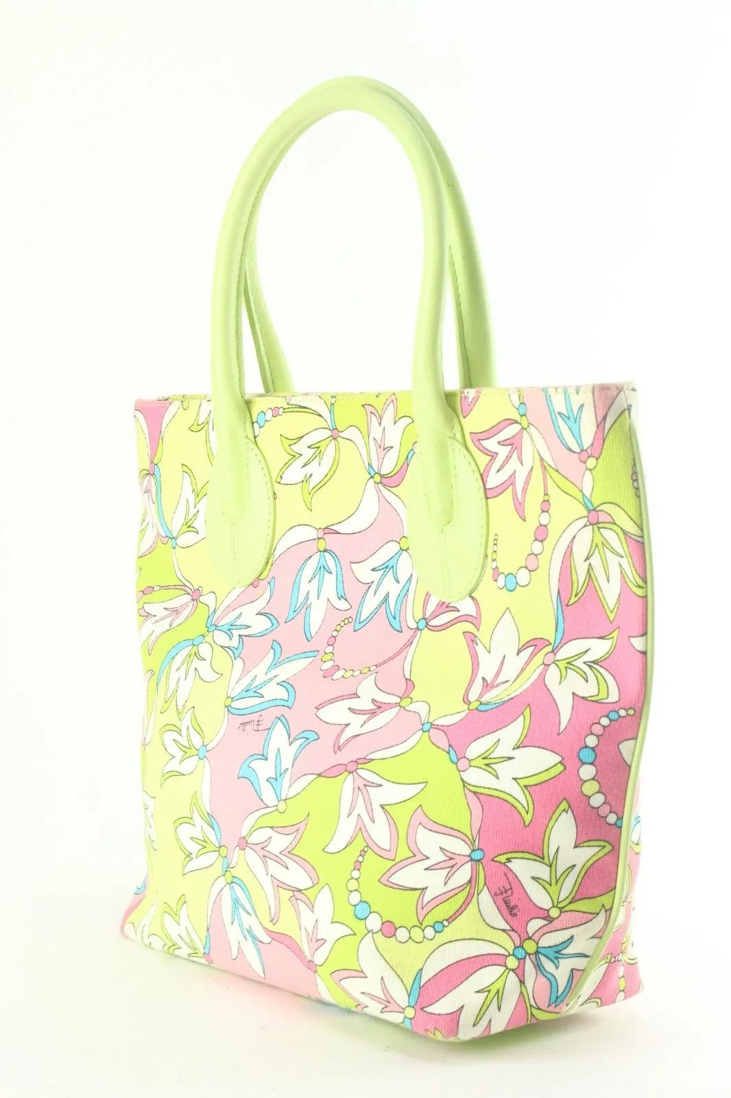 Emilio Pucci Green x Pink Floral Tote 1EP822K