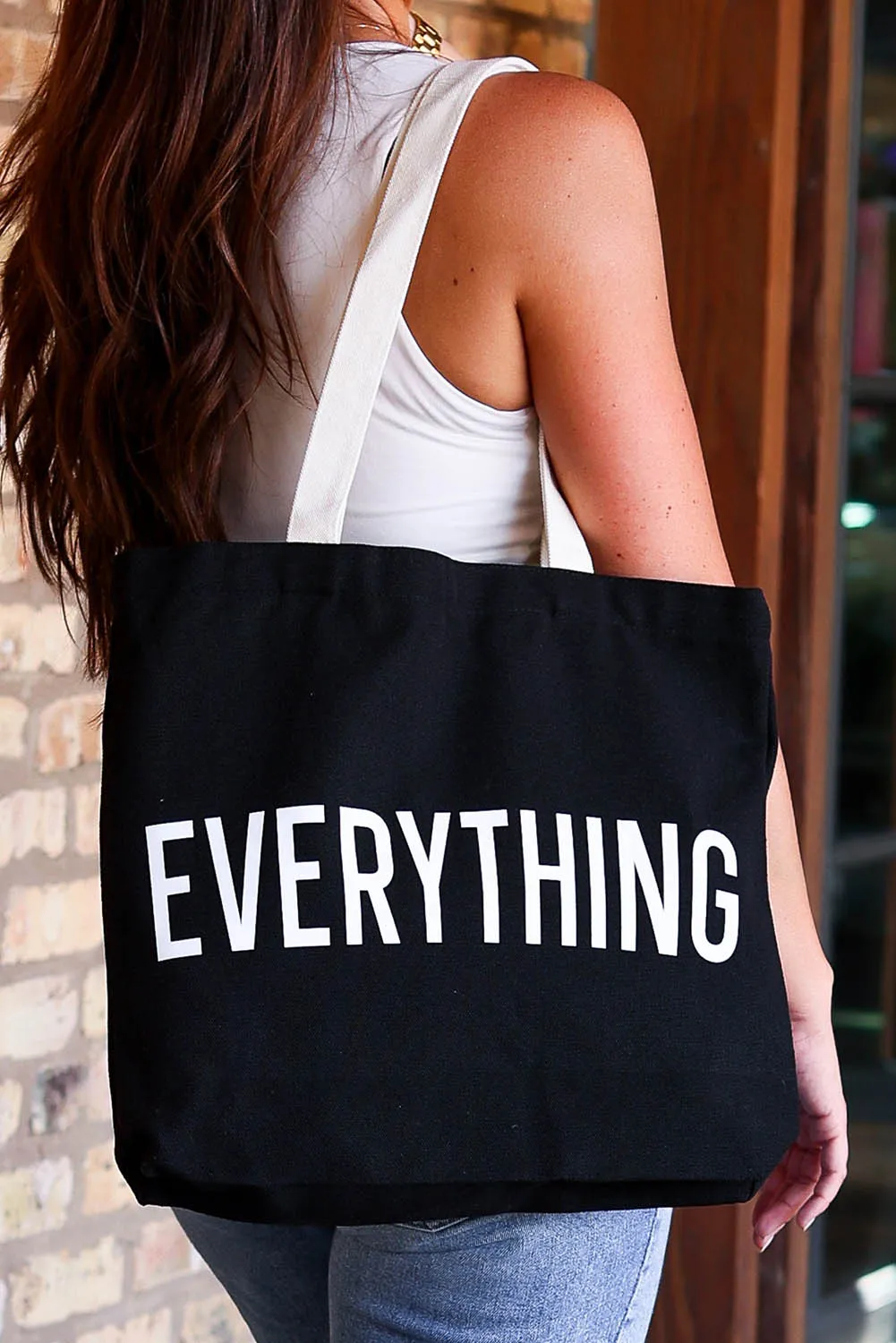 EVERYTHING Letter Print Large Tote Bag  42*8*37cm