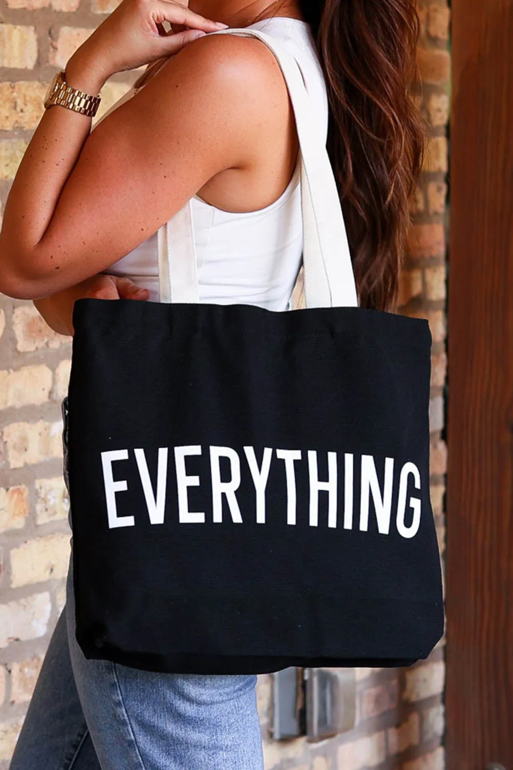 EVERYTHING Letter Print Large Tote Bag  42*8*37cm