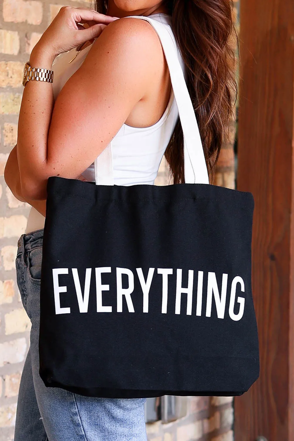 EVERYTHING Letter Print Large Tote Bag  42*8*37cm
