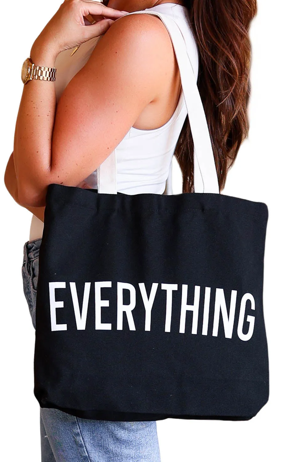 EVERYTHING Letter Print Large Tote Bag  42*8*37cm