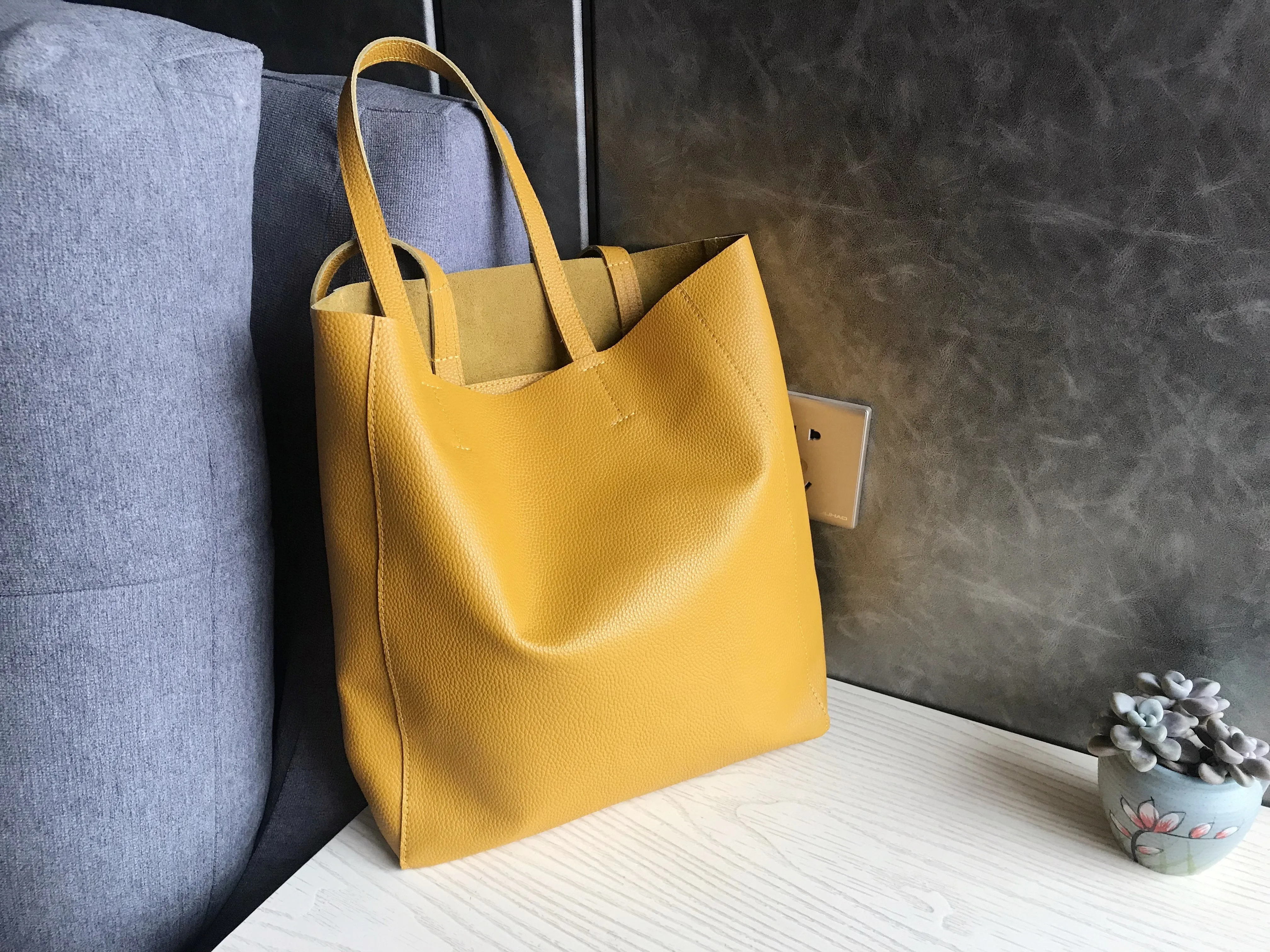 Fashion Womens Coffee Leather Oversize Tote Bags Coffee Shoulder Tote Bag Handbag Tote For Women