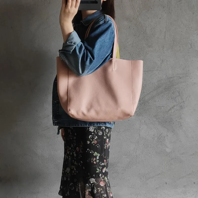 Fashion Womens Pink Leather Oversize Tote Bag Pink Shoulder Tote Bag Pink Handbag Tote For Women