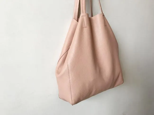 Fashion Womens Pink Leather Oversize Tote Bag Pink Shoulder Tote Bag Pink Handbag Tote For Women