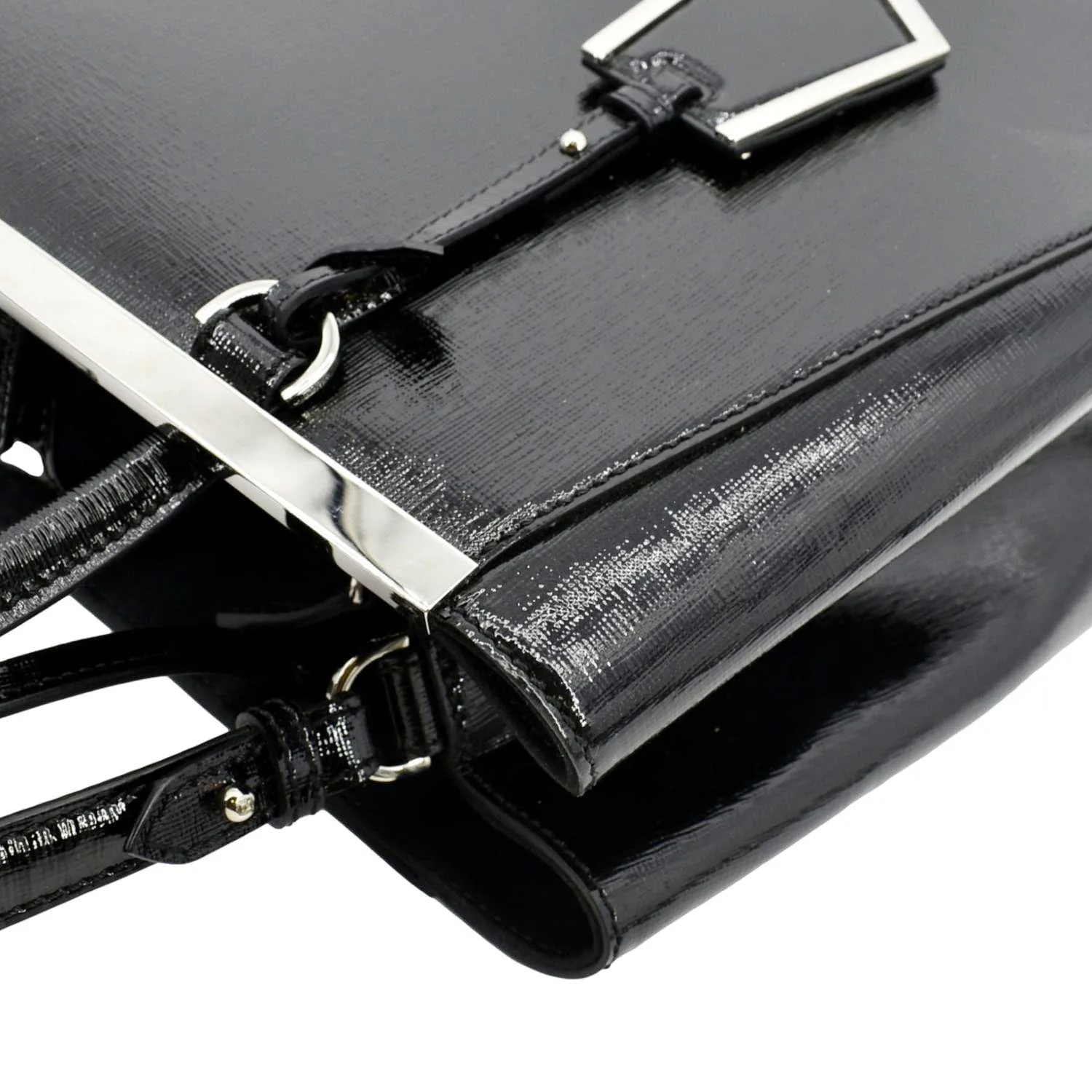 FENDI 2 Jours Patent Leather Shoulder Bag Black